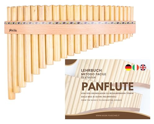 Plaschke Flauto di Pan con cintura in legno, fatto a mano con libro didattico, 22 toni-Sol