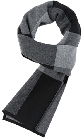 Amosfun Winterschal Herren Kaschmirschal Kariert Langer Schal Winterhalstuch Männer Warmes Halstuch Grau Schwarz Modisches Wickeltuch Weiches Material für Kalte Tage Geschenkidee