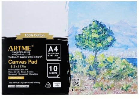 ARTME A4 Leinwandblock 1st, 10 Blatt, 280 g/m², für Öl- und Acrylmalerei, dreifach grundiert, säurefrei, 100% Baumwolle (A4 x 1)