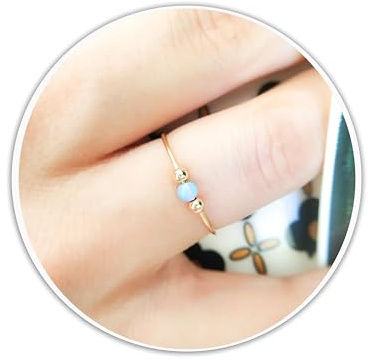 MoonliDesigns Anti Stress Anxiety Ring Gold Stress Relief Fidget Worry Ring Adjustable Blue Opal Spinner Ring Gold Filled (7)
