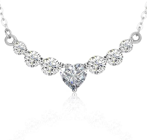 Moissanit Halskette Kette Damen Herzkette Schmuck Herz Anhänger Weihnachten Muttertags Geschenk Valentinstag Mama Jubiläum Hochzeit Geburtstag Frau Freundin