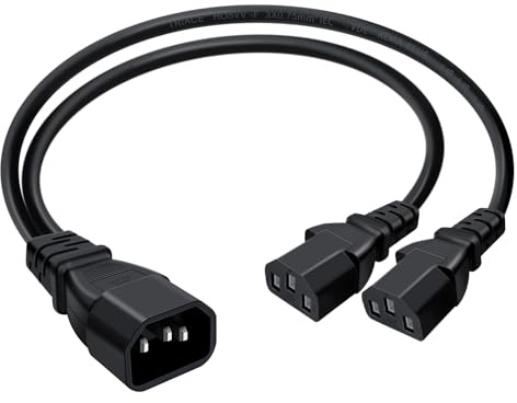 HuaLiSiJi C14 to Dual C13 Power Cord 10A 250V IEC C14 to 2 x IEC C13 Splitter Power Extension Cable for Computer, TV, PC, Monitor (0.5m)