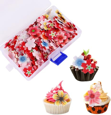 Comestibles Fleurs, 440 Pièces Fleurs Comestibles Cupcake Toppers Décorations de Gâteau Fleurs de Gâteau en Papier Toppers Gluant Papier de Riz pour Décoration de Gâteau de Fête de Mariage