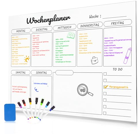 Fosdaling A3 Magnetischer Wochenplaner Abwischbar, kann als Family Plan, Familienplaner, Menüplaner, Haushaltsplan und Putzplan, Kinder Whiteboard Magnetisch, Stundenplan, Essensplaner für die Woche