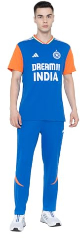 adidas Offizielles Indien T20 WM 2024 Fan Trikot, Dunkelblau/Trueorang, L