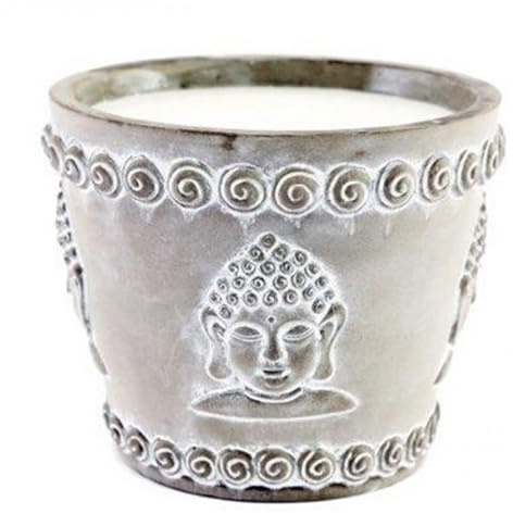 mitienda mit Liebe gemacht Duftkerze Buddha in Keramiktopf grau, Scented Candle, dekorative Kerze, 2 Dochte