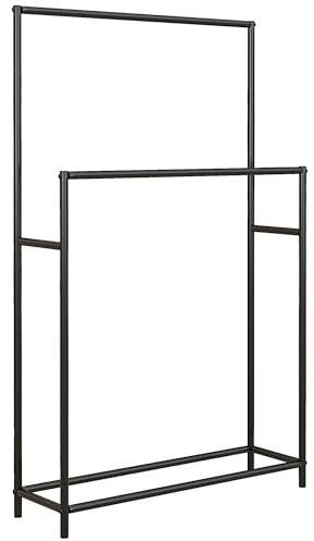 HOMCOM Toallero de Pie de 2 Niveles Toallero Escalera de Baño con 2 Barras y Marco Metálico Estilo Moderno 66x20x110 cm Negro