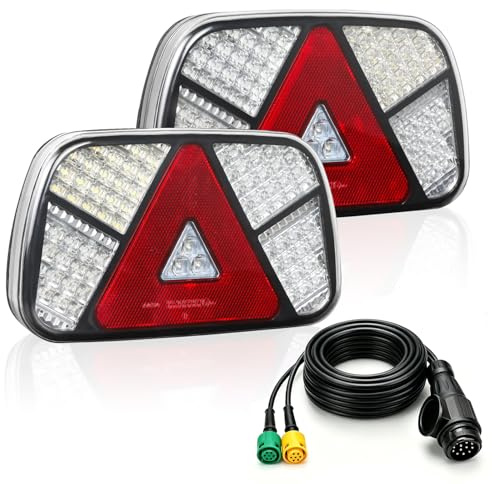 Qiping 12V/24V Rückleuchten Anhänger,LED Rücklichter Beleuchtung mit 2x6 polig 5M Kabelsatz,7 Funktion Rückleuchten,für Wohnwagen/RV/LKW/Anhänger