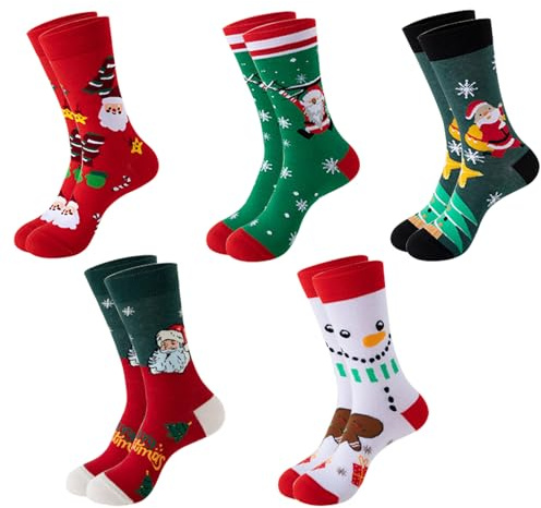 5 paires de Chaussettes de Noël, Chaussettes de Noël Unisexes, Chaussettes de Noël Amusantes, Chaussettes Colorées Amusantes, Ensemble de Chaussettes de Noël pour Noël Hiver