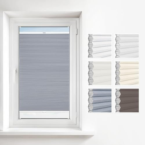 Estika Wabenplissee mit Bohren 75x100 cm Farbe: Grau Verdunkelung und Thermo Plissee für Fenster in verschiedenen Waben erhältlich mit Montagezubehör