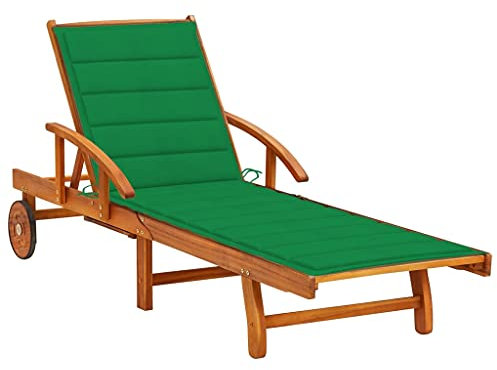 Annlera Sonnenliege Relaxliege aus Holz mit Grün Auflage Liegestuhl Wetterfest Gartenmöbel Klappbare Liegenauflage für Garten Terrasse oder Balkon Ergonomischen Designs 200x67x85 cm