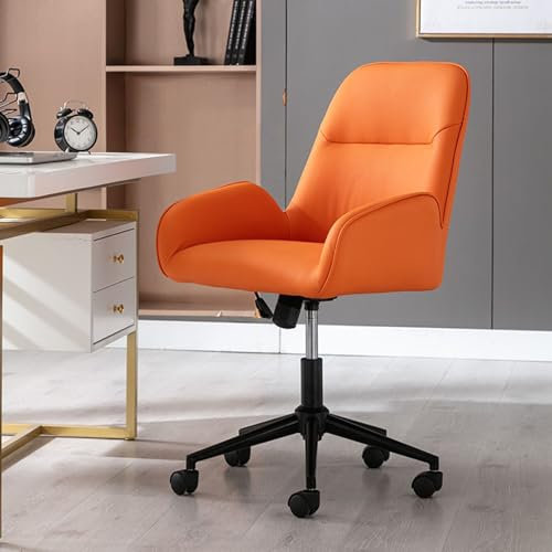 Höhenverstellbarer Drehstuhl mit Rädern, PU-Leder, Sessel für Zuhause, Büro, Make-up, Schminkzimmer, Orange