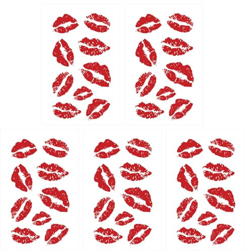 5 Stück Kuss-Tattoos, vorübergehend, lebensechte Lippenstift-Kuss-Aufkleber, wasserdicht und langlebig, temporäre Tätowierung für Halloween, Weihnachten, Kostümpartys, Zubehör, Lippen-Tattoo, Kuss-Tat