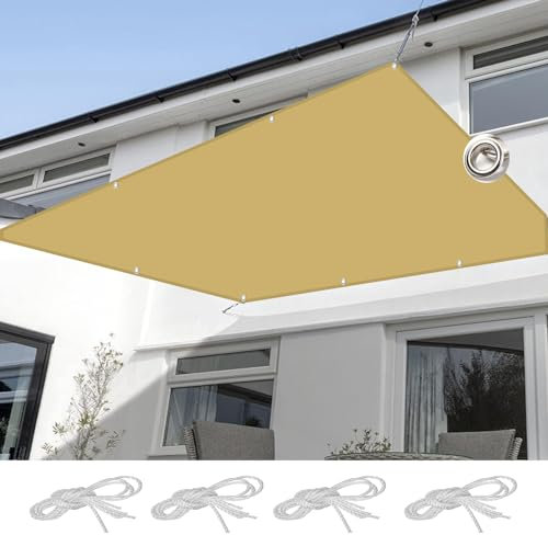 Extra Large Sun Shade Sail 6.5 x 10m Impregnated Dustproof and Windproof Outdoor Garden C Sand Yellow Includes Ropes for Easy Installation