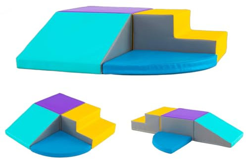 GOPLUS 4 TLG. Schaumstoffbausteine, Softbausteine zum Klettern & Rutschen, Riesenbausteine aus PU, EPE für Kinder ab 3 Jahren, Großbausteine mit vielseitige Formen für Kinderzimmer (Blau)