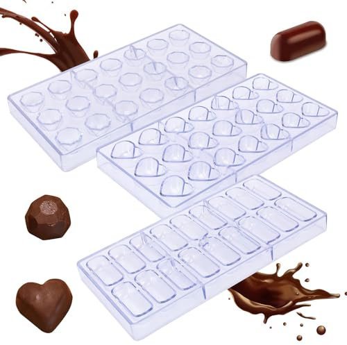 Kinberry 3 Stück Pralinenform Set, Transparent Schokoladenform, Leicht zu Entformen, Wiederverwendbar, Spülmaschinenfest, für DIY-Schokolade, Süßigkeiten, Gebäck