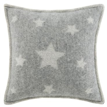 JJ Textile Stars Soft Grey Cushion Cover 100% Wool - Soft & Cosy with a Reversible Design - Decorative Square Throw Cushion Covers for Bed, Sofa & Home Decor - 45cm x 45cm