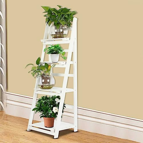 Supporto Organizzativo in Legno a 4 Strati, Scala a Ripiani Scaffale Espositore Libreria per la Casa Vasi da Fiori Pieghevoli Scaletta di Stoccaggio Pieghevole Scaffale per