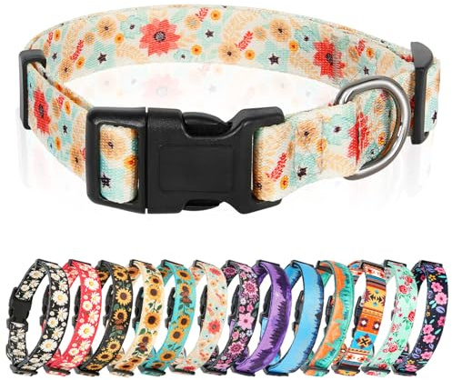 HEELE Hundhalsband, Söt Hundkrage, Halsband för Hund Justerbar Hundhalsband med Färgglada Mönster Halsband för Små Medel Stora Hundar Snygga Hundhalsband Till Promenaden, Vit nejlika, S