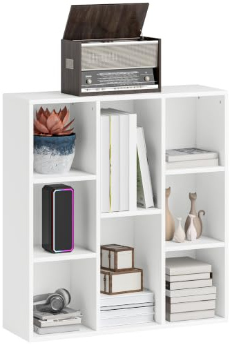 HOMCOM Bücherregal mit 8 Ebenen Standregal für Wohnzimmer, Büro Weiß | Regal, Aufbewahrungsregal, Würfelregal, für Schlafzimmer