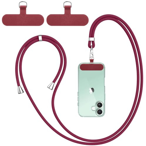 Vancle Cordon para Movil Universal, con 2 Parches Duraderos, Cuerdas Ajustables de 1,6m, Correa Cruzada para el Cuello y Muñeca, Compatible con Mayoría de Las Fundas de Teléfono