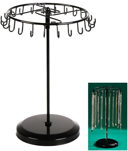 Drehbar Schmuckständer, mit 23 Haken Schmuckständer, Schmuckregal, Halter Schmuckregal, für Ketten,Armbänder,Ringe,Ohrringe, Schwarz