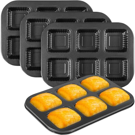 Ghshanog 4Pcs Mini Loaf Pan,Carbon Steel Muffin Baking Pan with 6 Square Cavity,Non-Stick Muffin Mould Tray,26.5x18.5x3cm Baking Tin Bread Mold for Brownie,Cornbread, Cheesecake