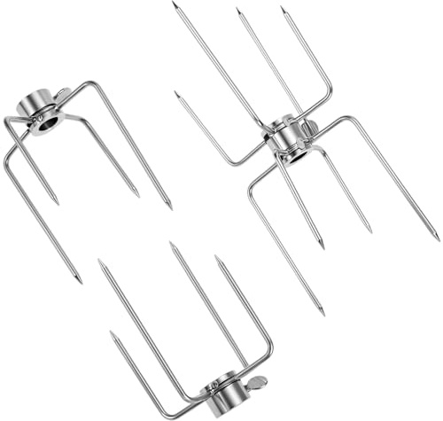QWORK® 3 Stück Fleischklammern Drehspieß, 304 Edelstahl Fleischnadeln Grillspieß, Kompatibel mit 12mm Sechskant, 10mm & 8mm Vierkant
