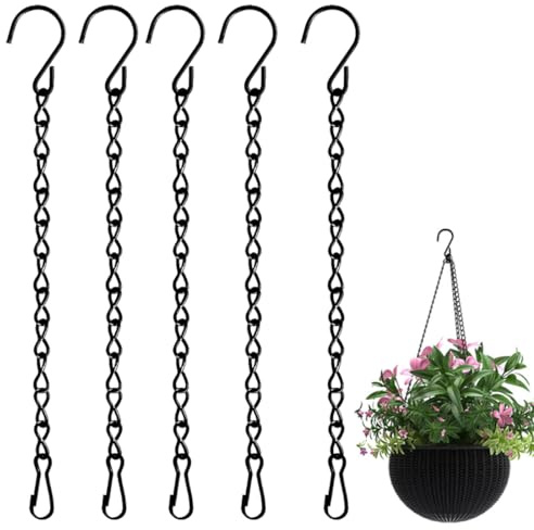YUVKIN 5 Cadenas de Metal para Colgar Maceteros, Macetas, Casitas de Pájaros, Comederos para Aves y Faroles con Ganchos y Mosquetón (50 cm) (Negro)