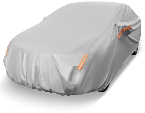 COSTWAY Car Cover Waterproof, All Weather Rain Snow Sun Dust UV Protection, Universal Full Car Cover with Cotton Lining, Reflective Strips & Storage Bag (Fit Sedan, Length Up to 193”/490cm)