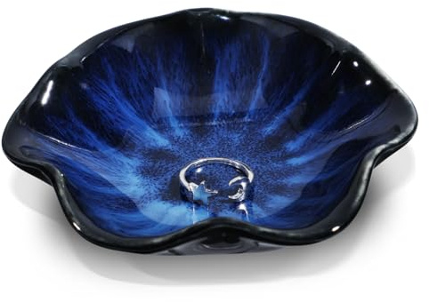 FRCOLOR Vassoio per Accessori in Porcellana, Piattino a Foglia di Loto Blu, Supporto per Bracciali e Anelli, Espositore Decorativo per Casa