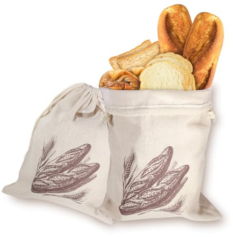 Novaridor 2 Sacchetti per Pane in Lino Naturale -40x30 cm - Sacchetto in Lino per Conservazione Pane - Traspirante e Riutilizzabile per Mantenere la Freschezza