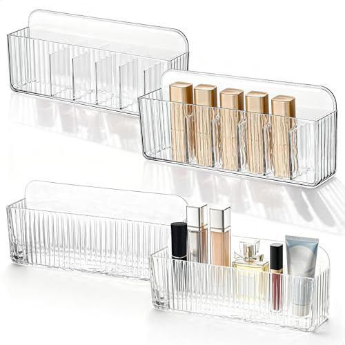 Rangement Maquillage Organisateur, 2 Pièces Rangement Makeup Organizer avec Compartiment, Organiseurs de Placards Transparents Sans Perçageo pour Cosmetique, Coiffeuse, Bureau et Salle de bain