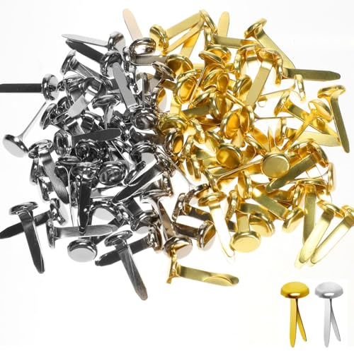200pcs Musterbeutelklammern Metall - 8*16 mm Scrapbooking Musterklammern - Rundkopfklammern - Mini Runde Brads - Rund Kopf Scrapbooking Brads,Metall Rundkopfklammern Verschlussklammern,Für Papier DIY