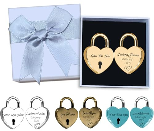 JJ GRADGOWN Personalised Love Lock with Key, Custom Engraved 3 Sizes & Multi Colors, for Couples Gifts, Travel Keepsakes & Decor, Suitable for Lovers & Collectors
