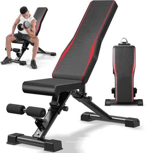 COOCHEER Hantelbank Klappbar 408kg Belastbar – 14-Fach Verstellbar, 47cm Sitzhöhe für Europäer, schrägbank Trainingsbank für Heimstudio & Wohnung