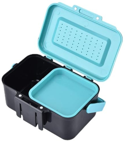 Hominas Étui de Rangement Portable pour appâts et vers, boîte de matériel de pêche, pincettes à appâts Vivants, Bleu Noir, poignée de Transport à 2 Compartiments ABS 13 x 9,5 x