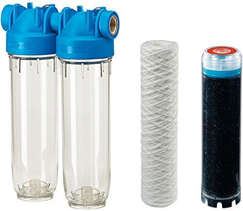 purway® DP 10 DUO FA LA 25mcr 3/4 Kombifilter Hauswasserfilter | Komplettfilter Polypropylenfilter mit Aktivkohlegranulat filtert feine Sedimente, Chlor und verbessert Geschmack und Geruch
