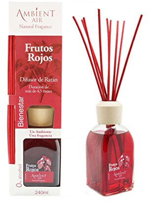 Ambientair Mikado Ambientador para Hogar, Aroma Frutos Rojos, Cristal, Rojo, 8 x 8 x 30 cm