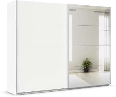 Rauch Möbel QUADRA, Schwebetürenschrank, Farbe Weiß, Breite 270 cm | Kleiderschrank mit Schwebetüren, Schiebetüren, 2-türig, mit Spiegel, für Schlafzimmer, Kinderzimmer, Jugendzimmer, Garderobe