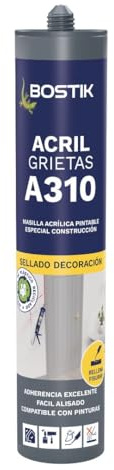 Bostik Sellador de Resinas acrílicas de un solo componente | adecuado para juntas de bajo movimiento - Acril Grietas - Gris - Cartucho 310 ml