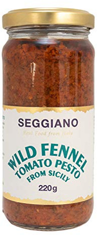Seggiano Wild Fennel Tomato Pesto 220g - Vegan, GMO Free, Gluten Free, Wheat Free, Raw, Vegetarian & Suitable for Coeliacs - Product of Sicily & Delicious on Pasta