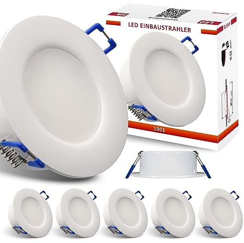 Maxkomfort 6x IP44 LED Bad Einbaustrahler 230V sehr flach 5,5W RUND Einbauspot Einbauleuchte Einbaulampe Deckenlampe Deckenstrahler Dusche