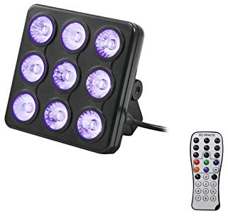 EUROLITE LED Party Panel mit RGB+UV-Farbmischung und DMX | 9 leistungsstarke 4-W-RGB+UV-LEDs (4n1) | Integrierte Showprogramme im Auto- und Musikmodus | Inkl. IR-Fernbedienung
