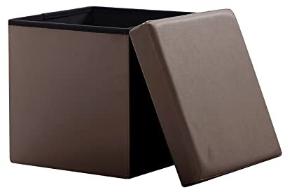 Zedelmaier Sitzhocker mit Stauraum, faltbar, 38 x 38 x 38 cm, Braun | PVC-Kunstleder, gepolstert, bis 150 kg belastbar; als Fußhocker, Sitzwürfel und Aufbewahrungsbox für Wohn- und Schlafzimmer
