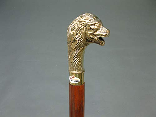 Gehstock Spazierstock Wanderstock Edelholz Messing Knauf Kapitänsstock Löwe 92 cm M154 Walking Stick