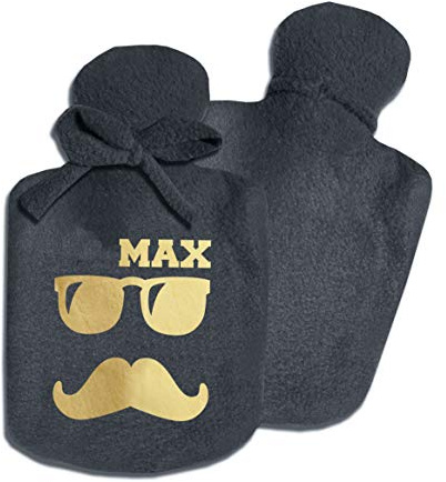 Personalisierter Wärmflaschen-Bezug für Jungen Männer Mann mit Namen und Motiv Brille Bart Hipster von SupaRina, unterschiedliche Farben und Motive, kalt oder warm befüllbar, Fleece, auch mit Flasche