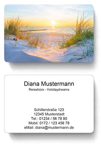 100 Visitenkarten, laminiert, 85 x 55 mm, inkl. Kartenspender - Urlaub Reise Ferien