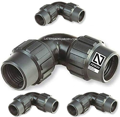 Suinga Pack 4 CODO igual POLIETILENO 25MM. Producto con certificado AENOR utilizado en tuberías PE 25 mm 3/4 para uso fontanería, riego y obras