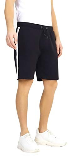 BRAVE SOUL Herrars svett bekväm sommar fleece jersey säckiga joggingshorts S-XL, Jet svart/optisk vit, L